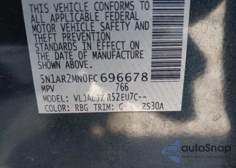 2015 Nissan Pathfinder Platinum z USA, uszkodzony, nr VIN 5N1AR2MN0FC696678